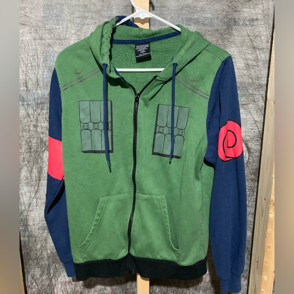 Y2K Naruto Zip Hoodie Sweatshirt Adult Medium Green Blue Anime Cosplay 2007